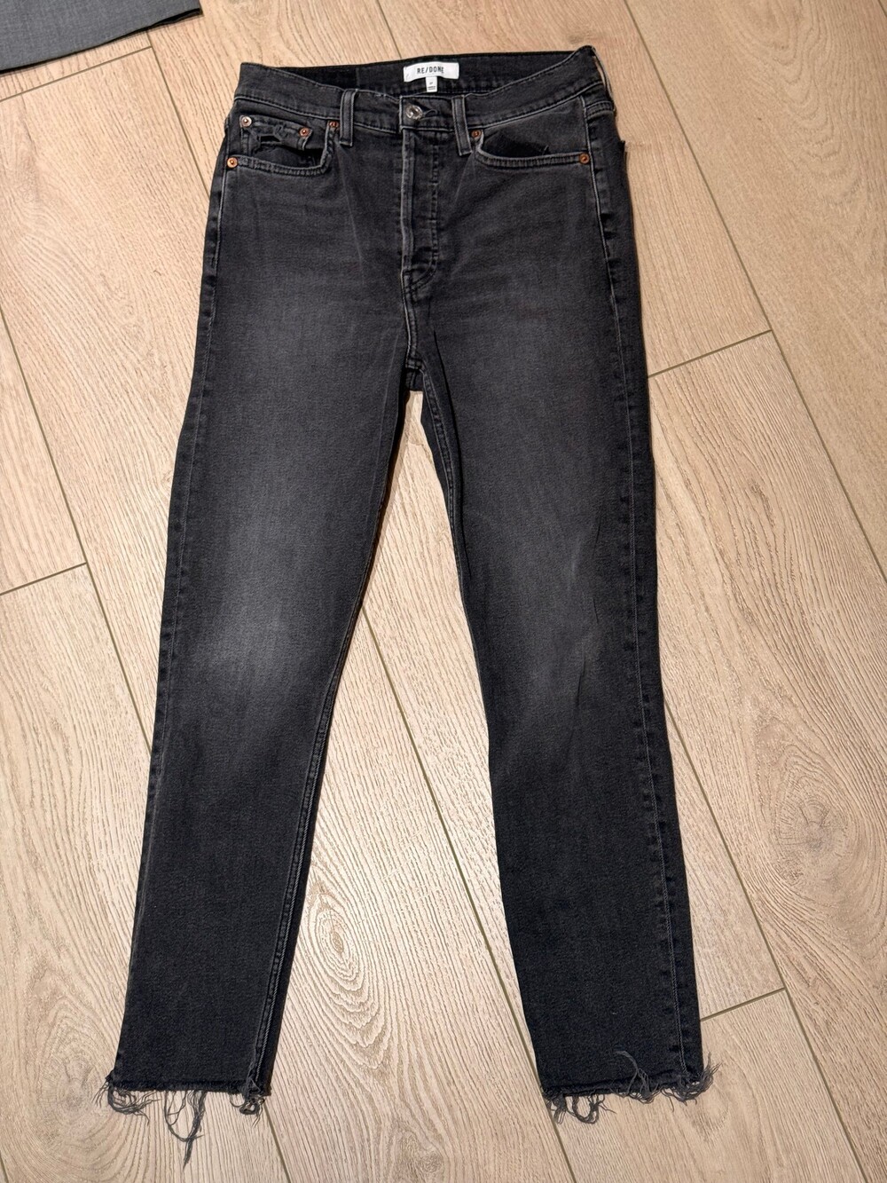 RE/DONE Black Jeans Frayed Hem Denim Pants - size 27